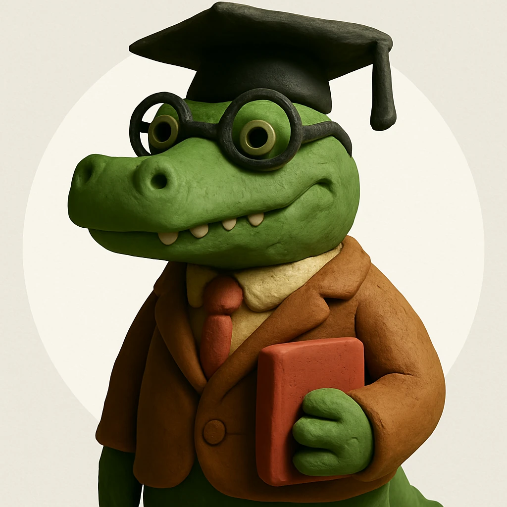 Add a solid white circle background behind the claymation style alligator professor, keeping the original style and lighting. emoji