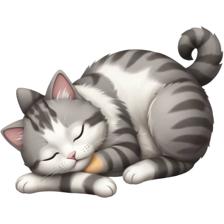 grey and white small cat with eyes closed lying down upside down with paws stretched out straight in different directions emoji