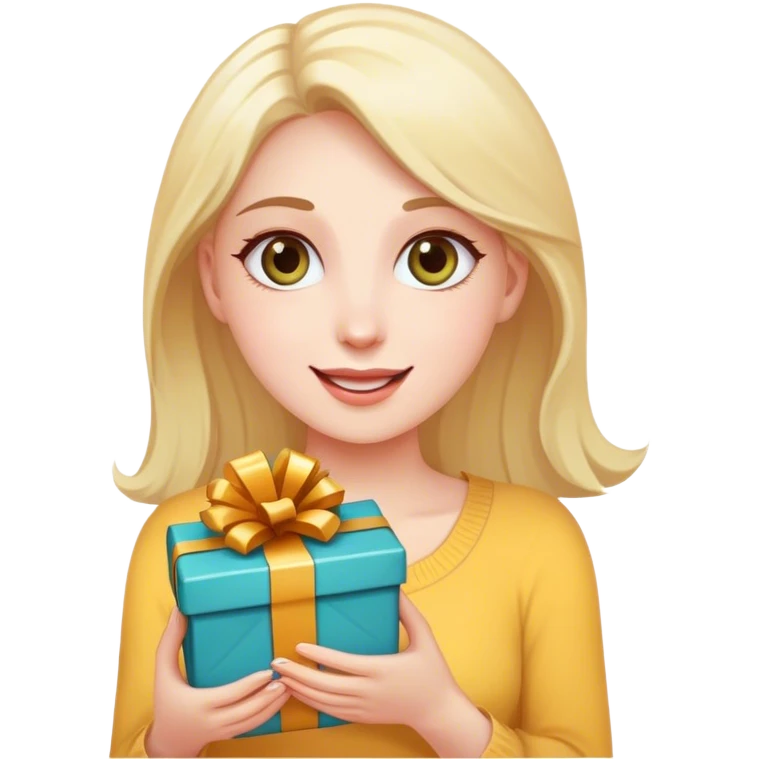 A woman whose eyes fill with happiness when she receives a gift emoji