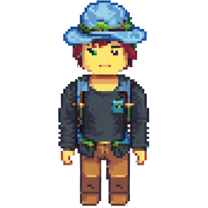 roblox character, blocky avatar, wearing a hat, playful pose, white background emoji
