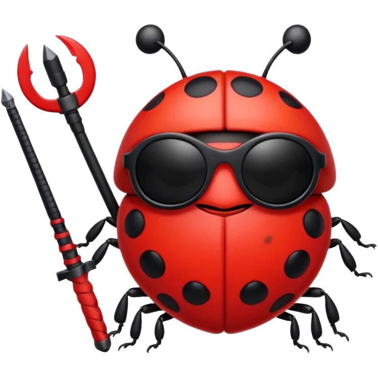 an evil ladybug with dark sunglasses and a weapon emoji