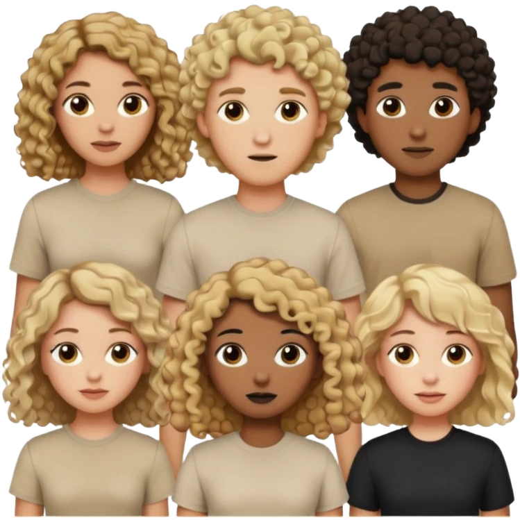 group of people  together ; men and women with brown, blonde, black hair- short hair, long hair and curly hairr wearing beige shirts aesthetic no collar, brown people, white people, black people emoji
