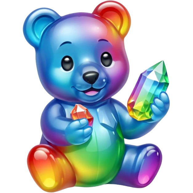 Rainbow Gummybear holding a crystal emoji