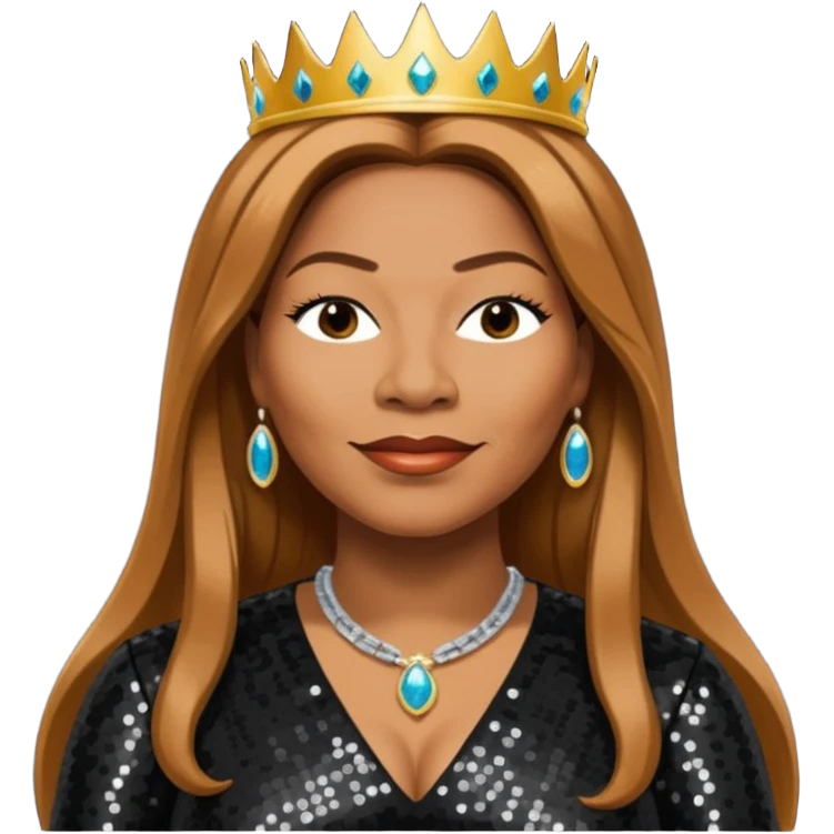 Queen Latifah with long light brown hair, black sequin outfit emoji