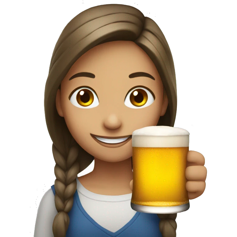 smiling girl with beer cup emoji