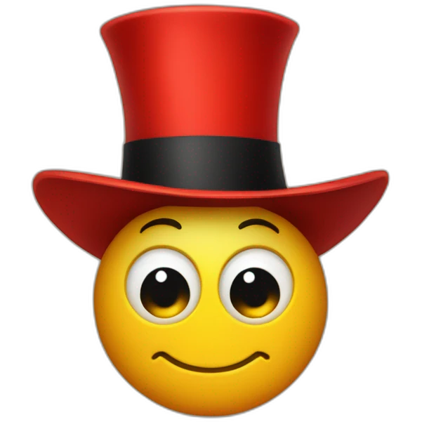 red top hat with yellow ribbon and little devil horns emoji