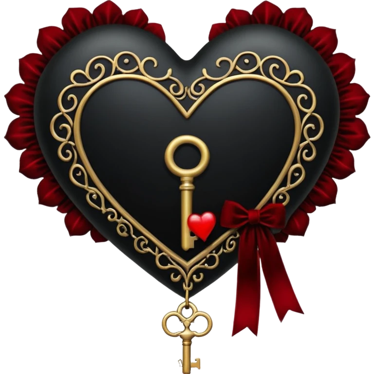 black heart with a gothic key and velvet ribbon, dark romance emoji