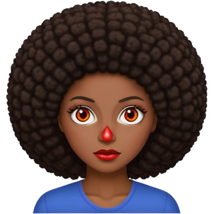 change her hair to a dark brown afro, dark brown eyes, and make the eye whites red emoji