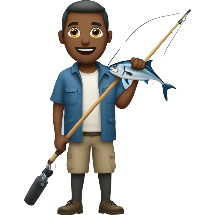 husband holding blue fishing rod and tuna emoji