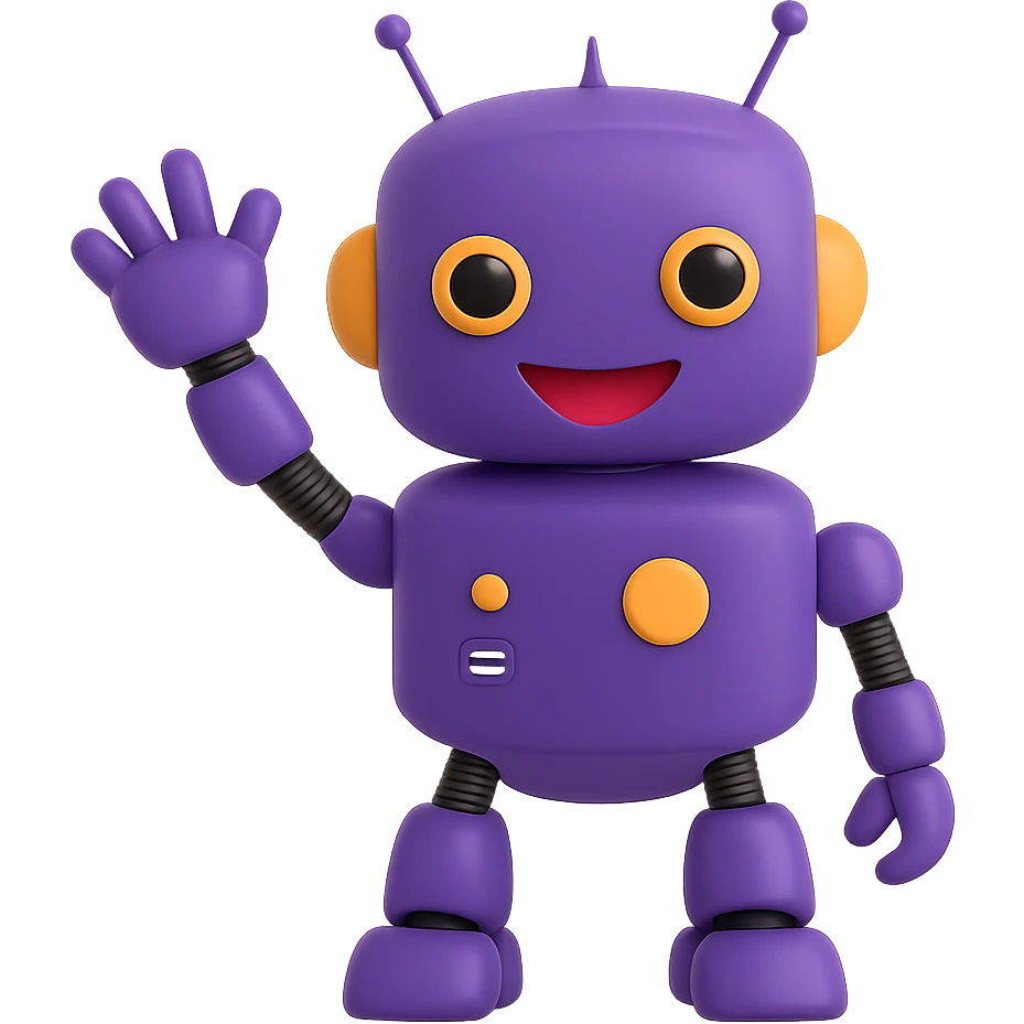 Make the cute robot with a big smile wave. The original style is 3D emoji style with a shiny, fluent, plastic look. Keep the 3D emoji style look while making the robot wave and remove the background. emoji