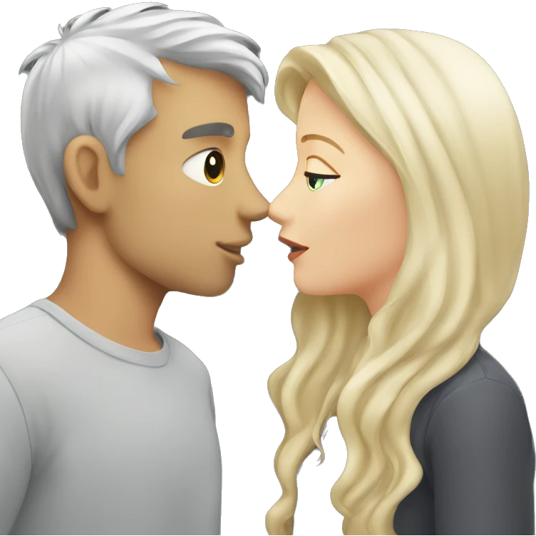 Blonde girl and grey hair white  boy kissing  emoji
