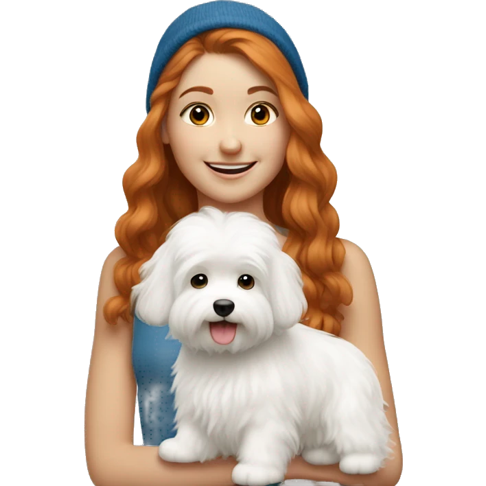 ginger girl with a coton de tulear emoji