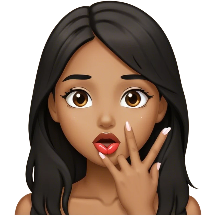 Tan girl with black long hair sending kisses  emoji