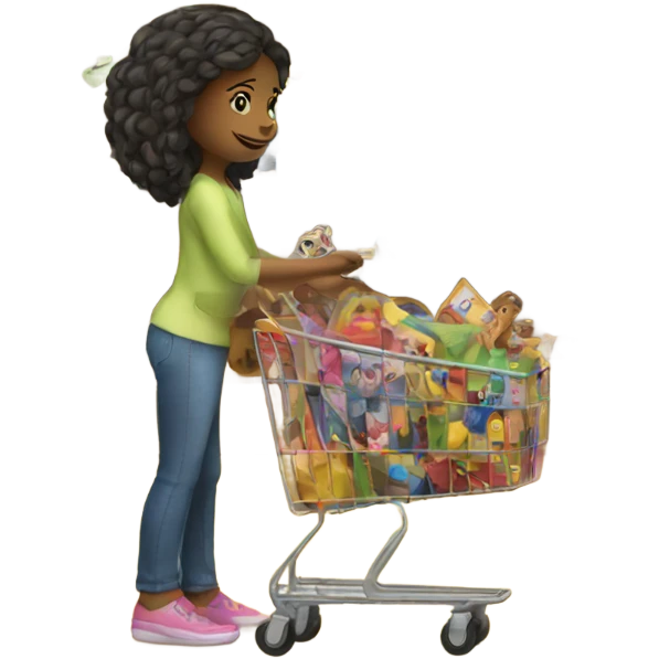 Girl buying a lot of toys emoji
