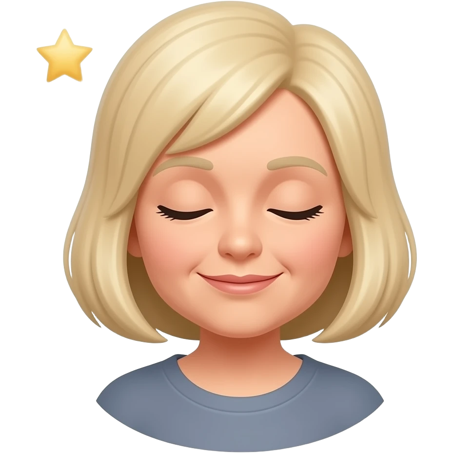 82 Make sure she's blonde and has her eyes closed. In the background, put these stars ✨ emoji