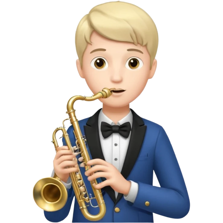 Boy with 4 arms holding a trumpet in one hand and a saxophone in the other emoji