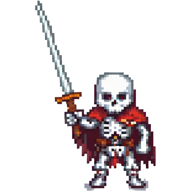 skeleton warrior wielding a sword, pixel art style emoji