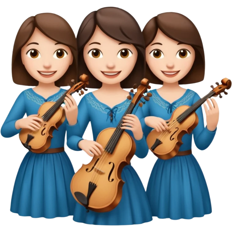 Create an imagine of three brunette women playing string instruments emoji