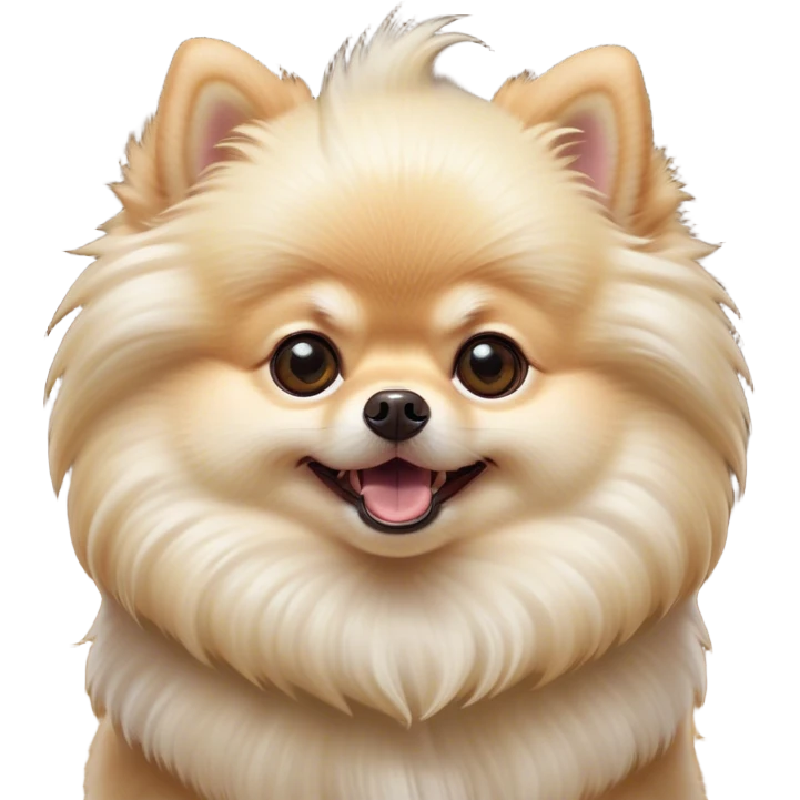 Cinematic Comical Cream Pomeranian Portrait Emoji, Head tilted dramatically with an exaggeratedly shocked or amused expression, featuring a glossy, fluffy cream Fur with a radiant sheen, wide, expressive dark eyes filled with playful disbelief, Simplified yet hilariously expressive features, highly detailed, glowing with a slightly sassy glow, high shine, dramatic yet playful, stylized with an air of cheeky mischief, bright and endearing, soft glowing outline, capturing the essence of a spirited and over-the-top companion, so meme-worthy it feels like it could side-eye its way into internet fame instantly! emoji