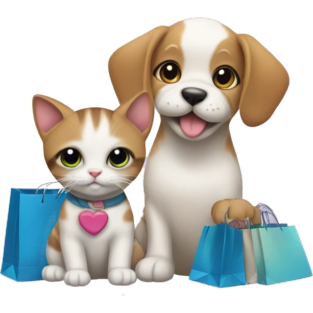 Cat and puppy with shopping bags emoji