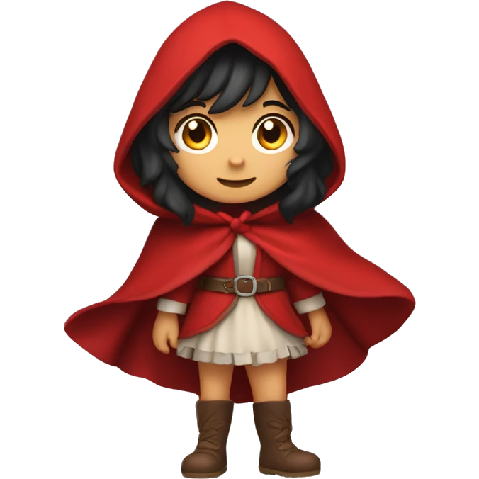 Little Red Riding Hood looks straight with black hair full body pose red cloak emoji