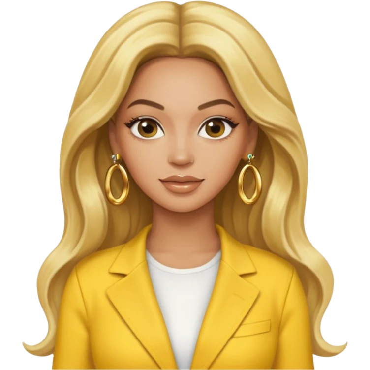 Beyonce with long blonde hair, yellow outfit and earring emoji