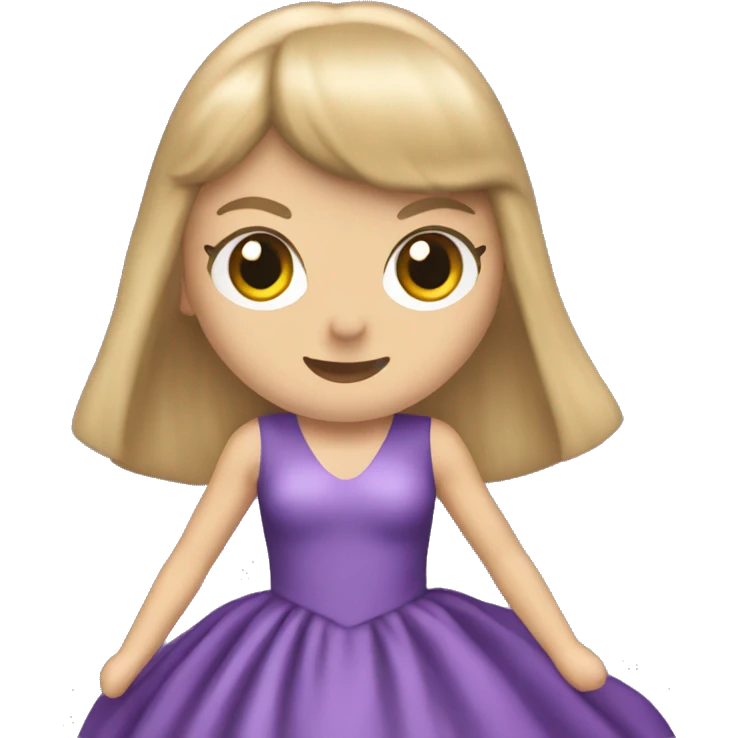 Taylor Swift performing in a long purple gown with straight blonde hair and bangs emoji