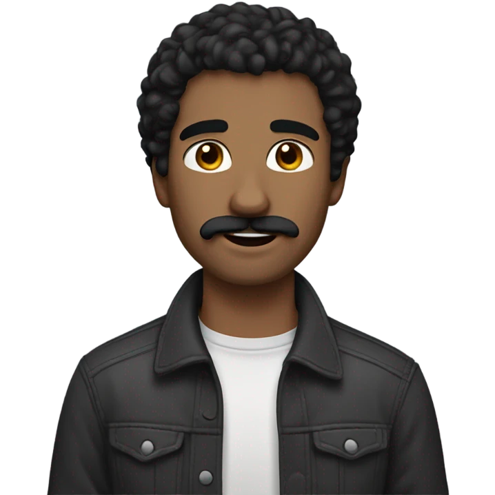 Guy with black mustache and facial hair and shoulder length dark shaggy hair and hazel eyes  emoji