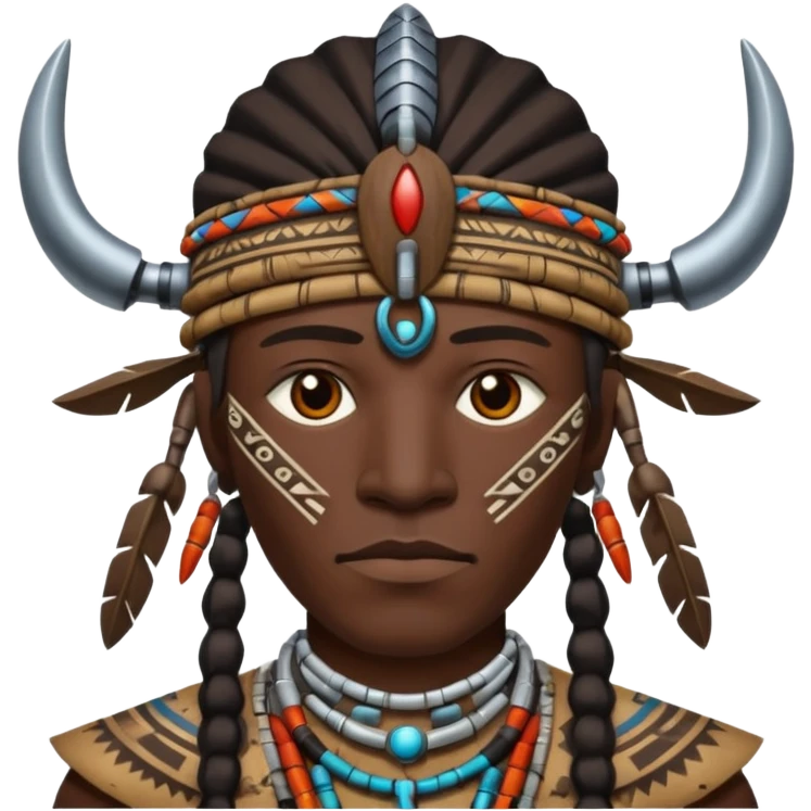 man,  tribal shaman cloth, half face robot emoji