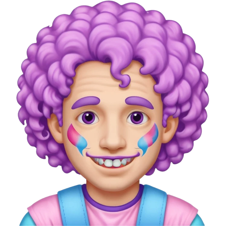 very colorful puffy violet curly haired man made out of cotton candy wearing teeth-braces and excessive face tattoos just face  emoji