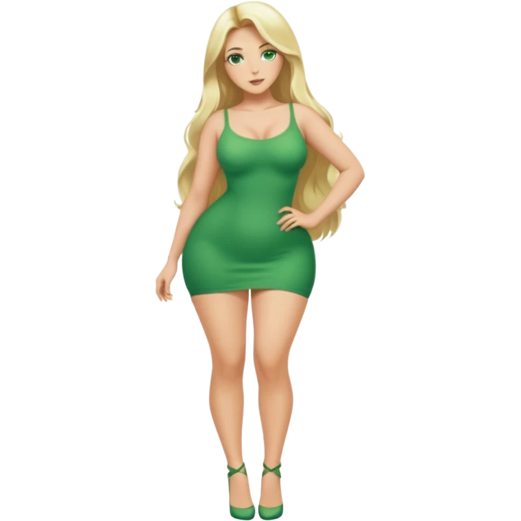 Blonde, green eyed woman with long  hair. She is curvy with a big butt and small breast. She is in sexy clothes nude and full body exposed. She has nice long legs. She is doing sexy pose emoji
