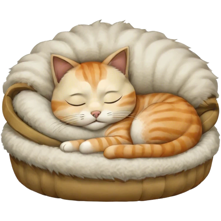 Cat sleeping in his bed. His White and have a face mask . His girly  emoji
