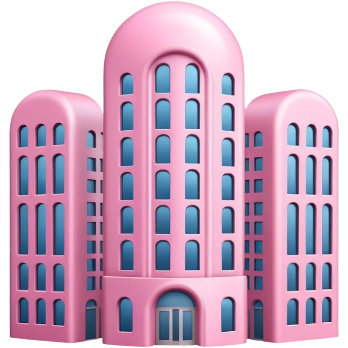 Tall pink skyscraper building with a rounded top and two square entrances emoji