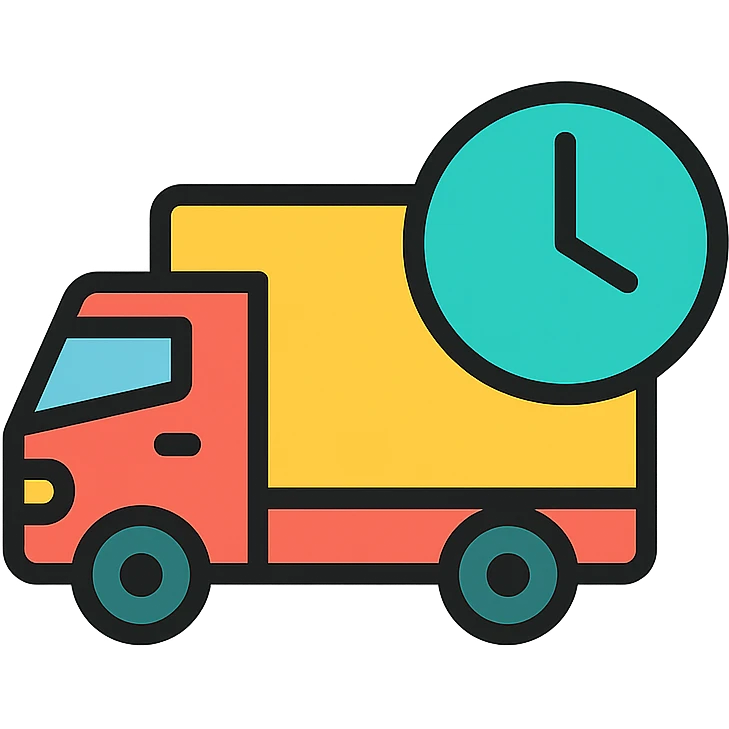 icon of a delivery truck with a clock emoji