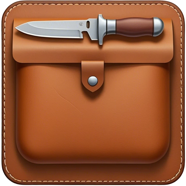 Leatherworking icon, piece of raw leather being processed, tools like knife, stitching awl, mallet, leathercraft tools in use, texture of leather, minimalistic style, clean lines, transparent background. emoji