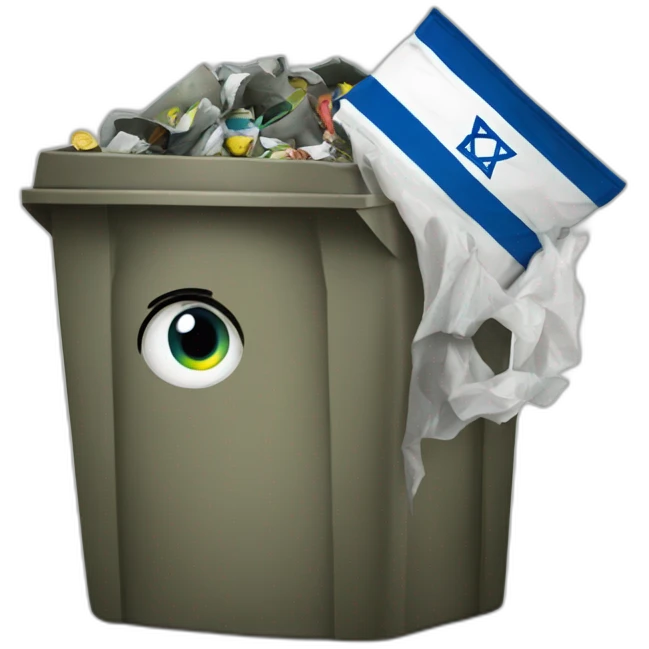 Israel in trash with long nose emoji