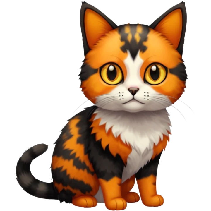small tortoiseshell cat. only black and and orange. amber eyes. full body. no white fur! emoji