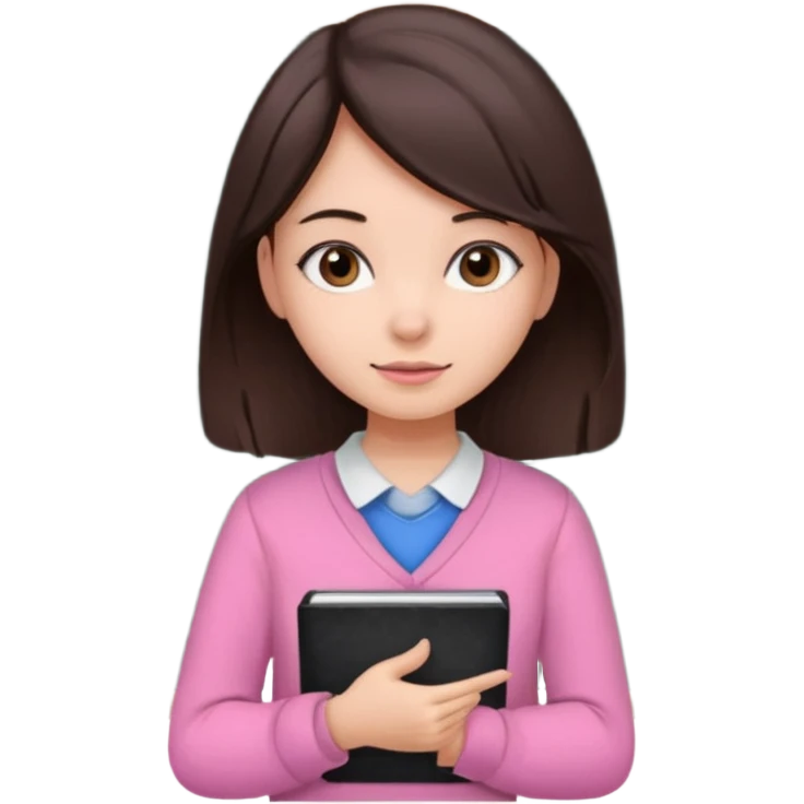a girl with shite skin and dark brown hair studying with blackboard Pink emoji