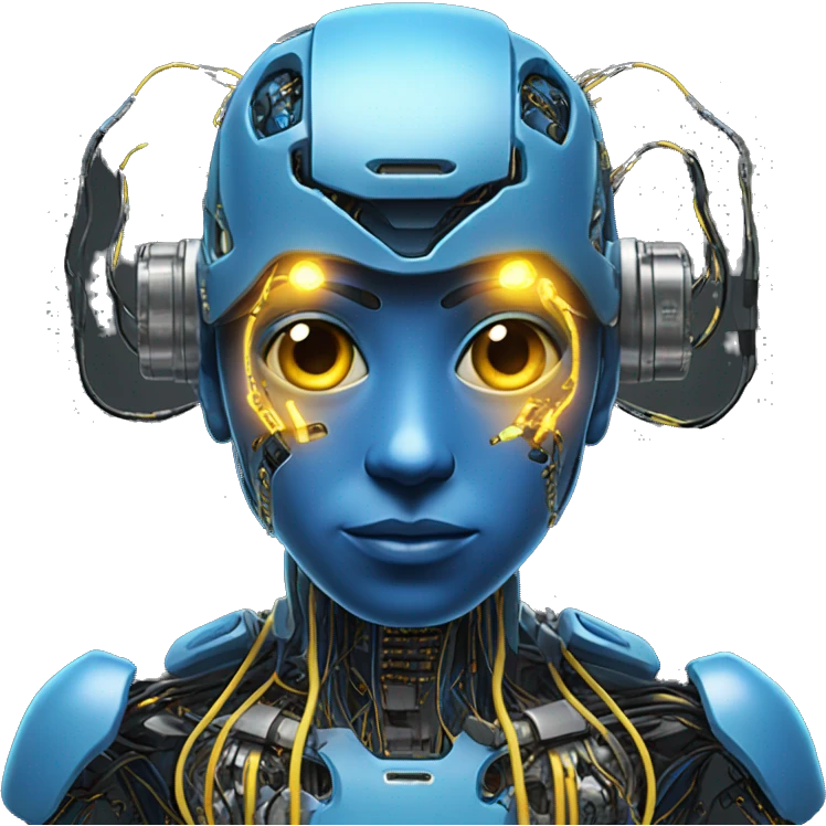 Blue cyborg with yellow eyes wires and circuits  emoji