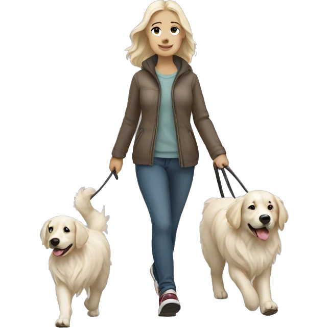 Woman walking a white golden retriever emoji