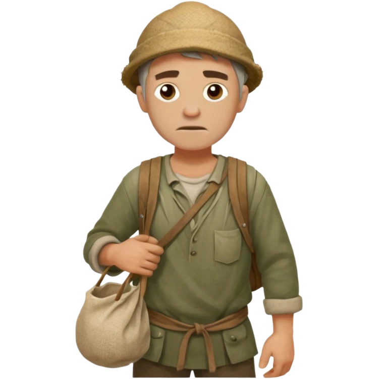 Emoji portrait of a Celtic salt worker. Dirty clothes, weary expression, carrying a sack on his shoulder. emoji