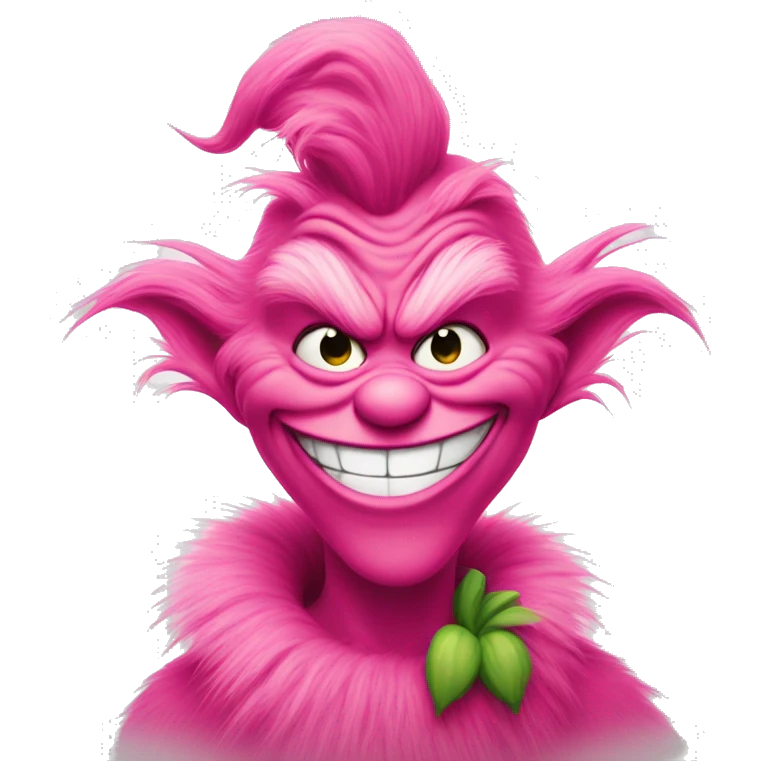Pink Grinch grinning emoji