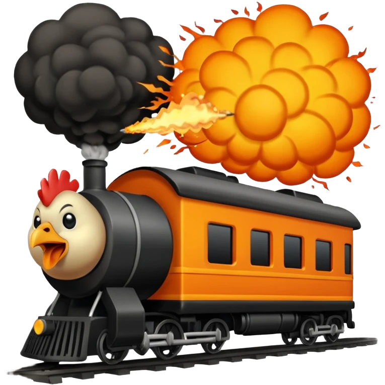 Chicken eating a train while exploding emoji
