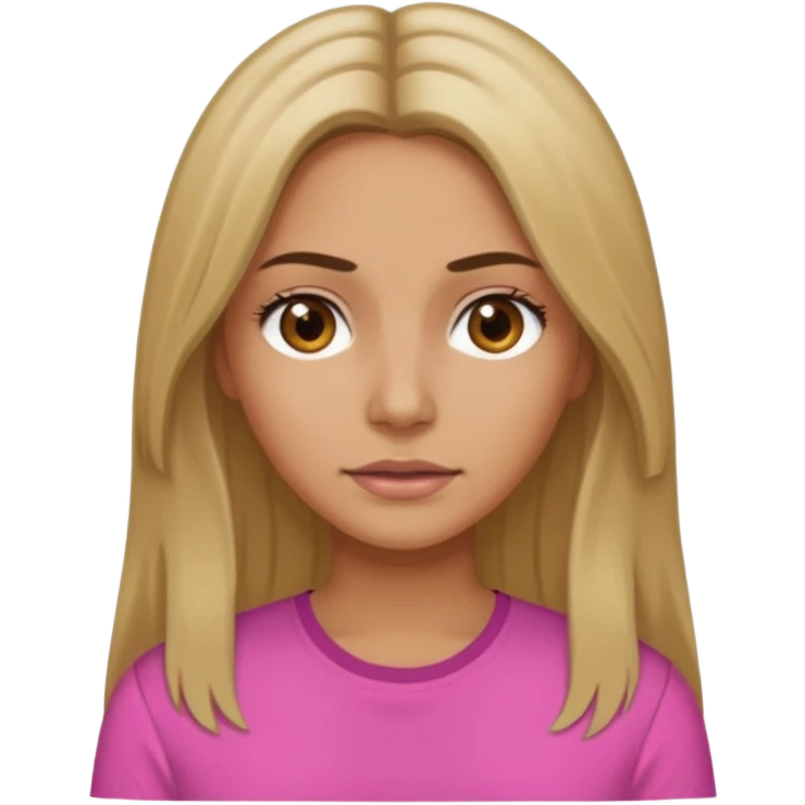 Tan woman with dirty blond hair that is long and she has a middle part and her eyes are brown and she wears a pink shirt  emoji