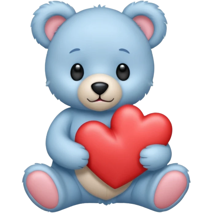 blue pastel teddy bear hold red heart emoji