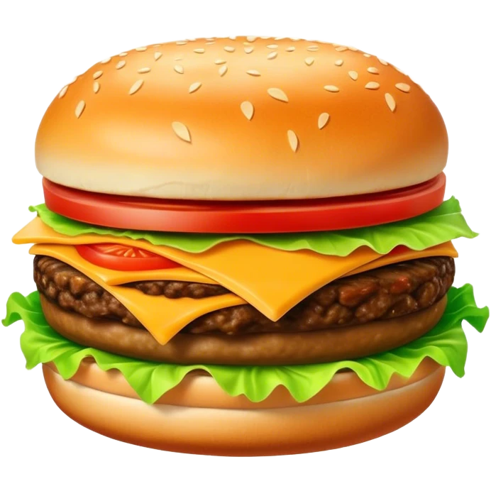 Cinematic Realistic Cheeseburger Dish Emoji, showcasing a juicy burger layered with cheese, lettuce, and tomato on a toasted bun rendered with lifelike detail and vibrant, inviting lighting. emoji