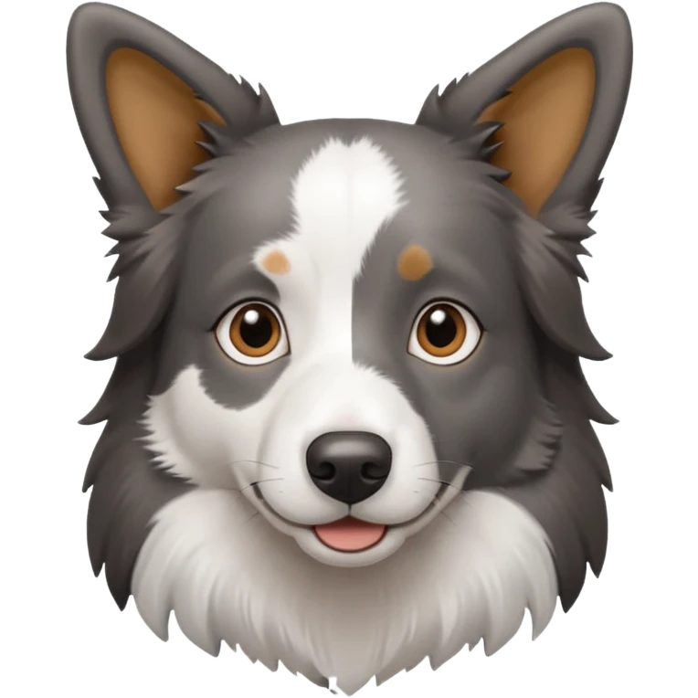 A border collie dog with grey and white fur and brown eyes straight ears  emoji