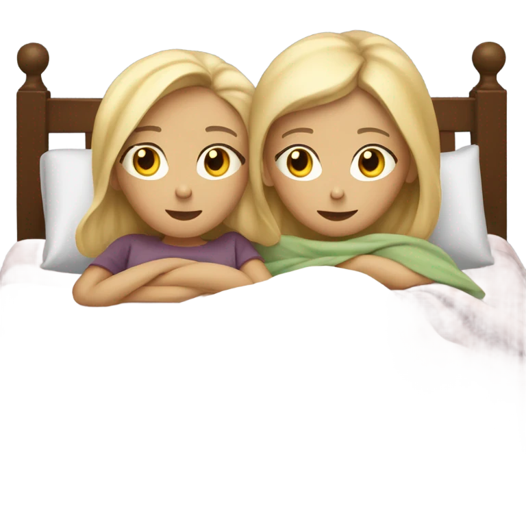 Two blonde kids, one boy, one girl, sick in bed, at home, get better soon emoji