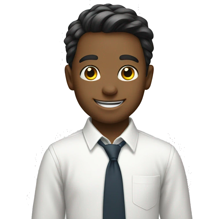 smiling boy in white shirt with tie emoji