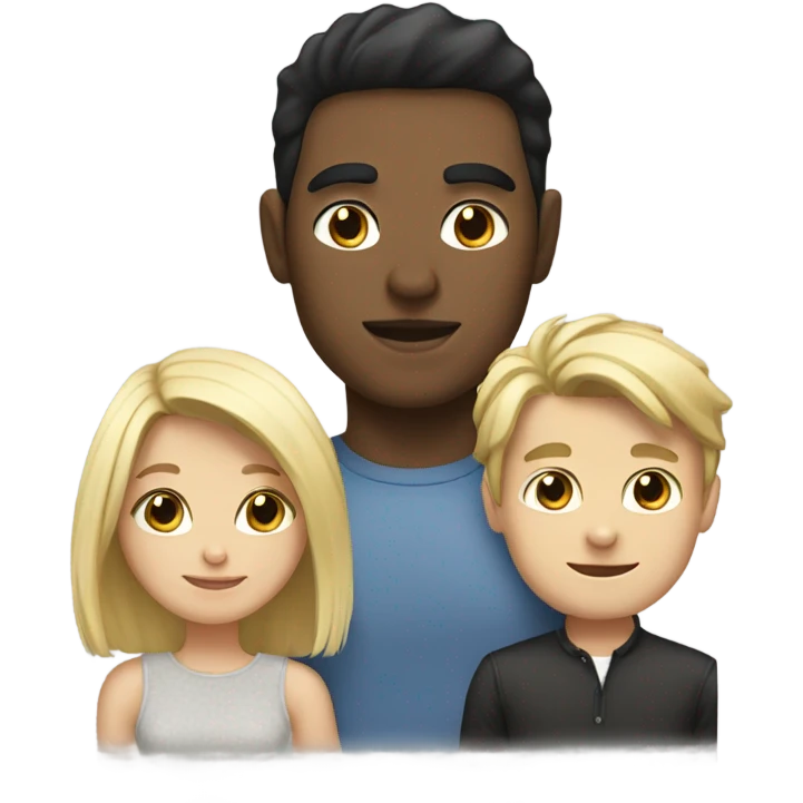 Blonde girl , black hair guy and grey cat emoji